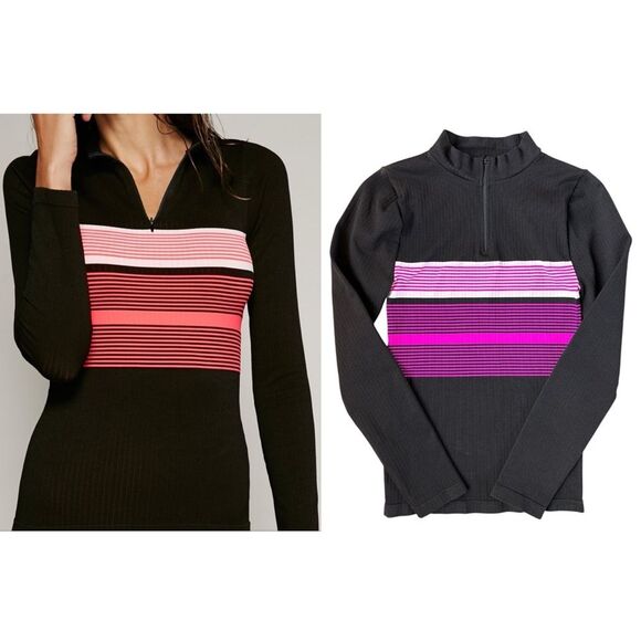 NWOT Free People Pullover 1/4 Zip Athletic Fitted Long Sleeve Mock Neck Top M/L - Picture 1 of 13